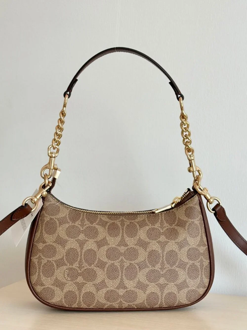 COACH Teri Signature Canvas Brown Shoulder Bag